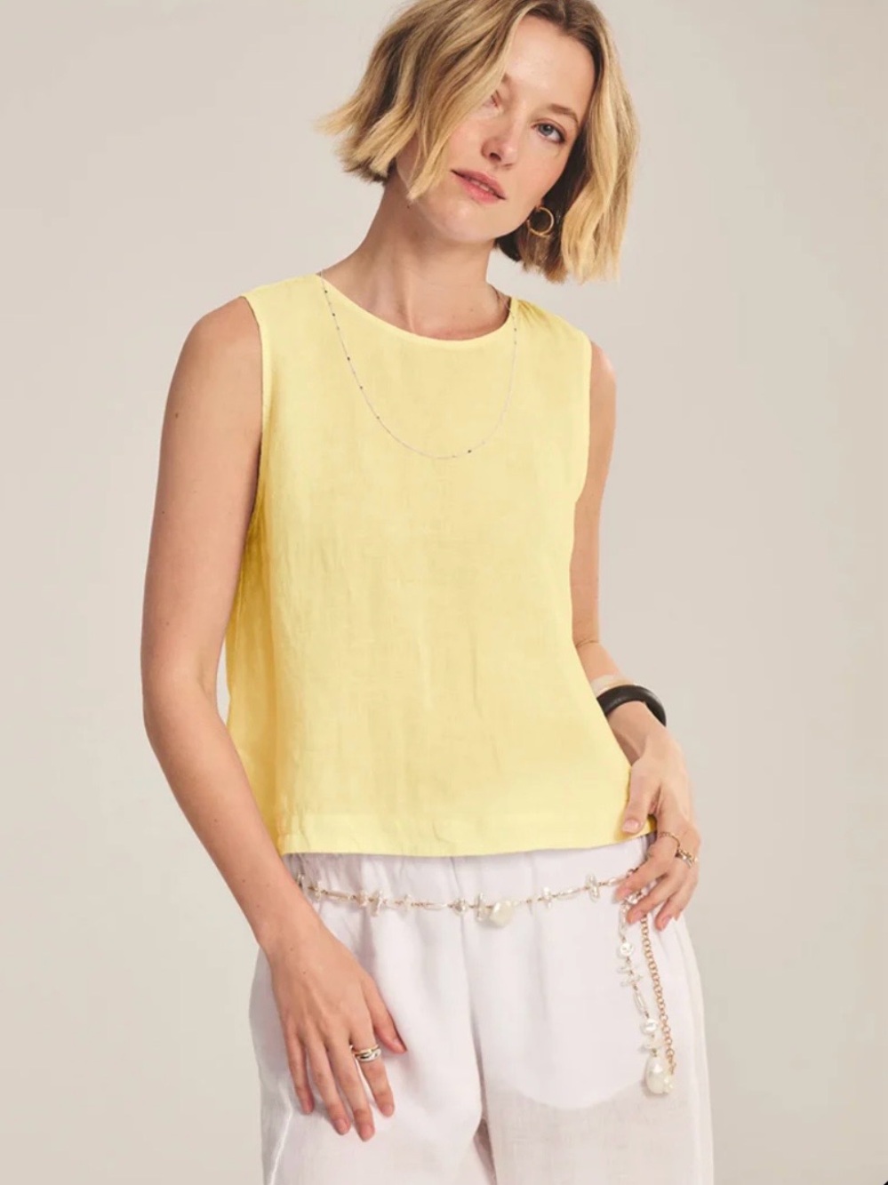 Maxine Woven Linen Top by Velvet,NWT Yellow Sleeveless Linen Blouse Size L